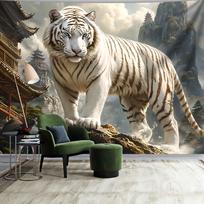 Large Vibrant White Tiger Landscape Wall Tapestry - Easy Install, for Living Room, Bedroom, Office & Parties 100X70CM