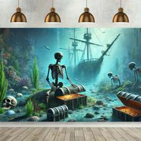 Backdrop Tapestry 1pc Abandoned Pirate Shipwreck Skeletons Background Cloth Wall Decor Polyester Fabric Wall Covering 100X70CM