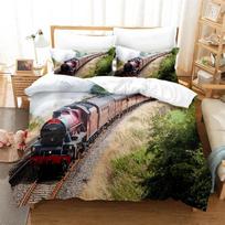 Steam Engine Duvet Cover King Size Microfiber Locomotive Train on Steel Railway Track Travel Adventure Graphic Print Bedding Set 135x200cm