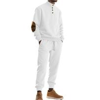 Autumn Men Jacquard Textured Matching Outfit Stand Collar Pullover Suede Elbow Patches Drawstring Rib Cuff Jogger Pants Streetwear 2 Piece Tracksuit S balta