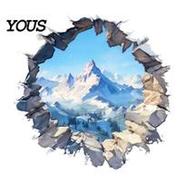 Fake Window View Decals Snow Peak Wall Sticker, 3D Landscape Decorative Decal, Durable Mountain Stickers PVC Waterproof Film, for Living Room Bedroom A