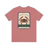 Maryland Blue Crab Art Deco T-Shirt | Retro Chesapeake Bay Graphic Tee | Maryland State Pride Gift S