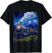 Men's and Women's T-shirts Vintage Steam Engine Train Van Gogh Locomotive Railroad Graphic S įvairiaspalvis