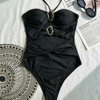 Solid Color Halter Neck One Piece Women Swimsuit For Beach Swimming S juoda