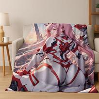 002 Zero Two DARLING in FRANXX Sexy Girl Cartoon Art Flannel Blanket,Cozy Soft Throw Blanket for Home Bedroom Bed Sofa Cover Size: 75*100cm, Weight: 230 GSM