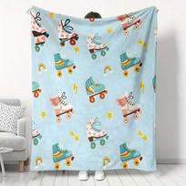 Roller Skate Themed Flannel Throw Blanket, Ultra Soft Microfiber Plush, All-Season, Digital Print, for Skating Enthusiasts, Home Office Gift Size: 75*100cm, Weight: 230 GSM