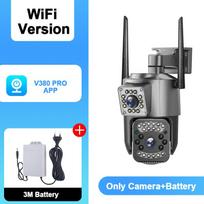 V380 PRO programėlė Dvigubo objektyvo 4G kamera HD 8MP Lauko kamera IP66 atspari vandeniui Dvikryptis pokalbis Spalvotas naktinis matymas Mobilusis sekimas CCTV Camera+Battery