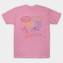T Shirt Women Club Cool Passport Stamp Harajuku Print Kawaii Tshirt Summer Short Sleeve Female T-Shirt Top Tee S rožinė