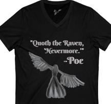 Eerie Raven VNeck Tee Edgar Allen Poe, The Raven Literary Quote Shirt for Book Lovers, Poe Fan Apparel, Gothic Tshirt, Unique Gift XL