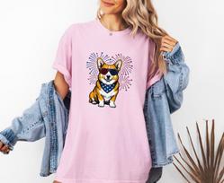 Patriotic Corgi T-Shirt, Comfort Colors 1717 Corgi Puppy Tee, USA Dog Lovers Top S
