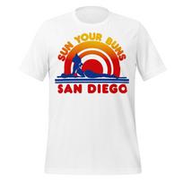 San Diego T-Shirt: Retro Graphic 'Sun Your Buns' (Unisex Cotton) 4XL