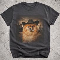 Pomeranian Cowboy Shirt, Western Pom Dog Meme Tee, Vintage Cowboy Dog Portrait, Funny Pomeranian Gift for Dog Lovers 3XL