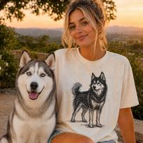 Siberian Husky Line Art Shirt, Minimalist Scribble Husky Sketch Tee, Abstract Dog T-Shirt, Husky Mom Gift, Artsy Dog Tee L