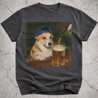 Funny Corgi Drinking Beer Shirt, Vintage Dog Meme Graphic Tee, Retro Corgi Lover Gift for Dog Mom Dad, Silly Beer Dog T-Shirt for Men Women XL