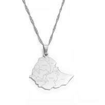 Etiopijos žemėlapio miestai nerūdijančio plieno pakabukai karoliai moterims ir vyrams madingi Etiopijos žemėlapiai vestuvių ir vakarėlių papuošalai-#155821 Necklace&45cm / 17.7 inches sidabras