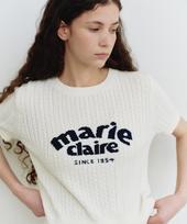 Marie Claire Jacquard Cable Cotton Short Sleeve Knit (Mafbkn07Miv) Iv(Ivory)/38(55)