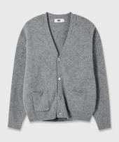 Prage Alpaca Semi-Crop Color Block Knit Cardigan - Gray Gray/M