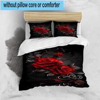 Red Roses On Black Background 3pcs Bedding,Including 1pc Duvet Cover And 2pcs Pillowcases Perfect for Christmas,Ideal for Bedroom, Dormitory 135cm*200cm