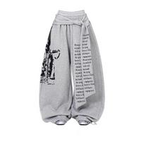 Women Gray Gothic Baggy Y2k Letter Print Pants Harajuku Vintage Oversize Sweatpants Wide Leg Trousers Autumn S pilka spalva