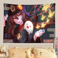 Genshin Impact Hu Tao Colorful Tapestry Wall Hanging Hippie Wall Hanging Bohemian Wall Tapestries Mandala Wall Hanging Sheets 100X70CM