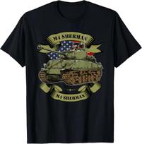 US Army M4 Sherman Tank Graphic Crew Neck Short Sleeve, Men's Summer Casual Streetwear T-shirt 4XL