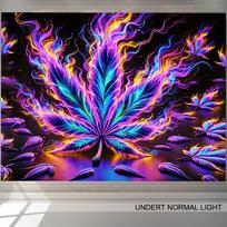 UV Reactive Neon Leaf Tapestry, Trippy Glowing Botanical Wall Hanging, Psychedelic Aesthetic Room Decor for Bedroom 100X70CM