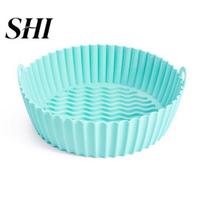 Baking Dish Pan Reusable Non-stick Silicone Air Fryers Oven Basket Tray Fried Pizza Chicken Airfryers Accessories Pot 7.5inch mėtų žalios spalvos