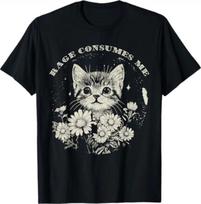 Cute Cat Rage Consumes Me Funny Sarcastic Kitten Flower TShirt S