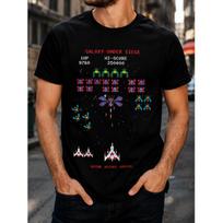 Men's Retro Arcade Space Shooter T-Shirt 8-Bit Pixel Art Galaxy Under Siege Short Sleeve Crewneck Tee For Gamers And Geeks S juoda