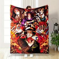 Vibrant Anime-style Characters with Flames and Dramatic Cityscape Effects. for All Seasons Blanket Lunch Break Throw Gift 75X95CM