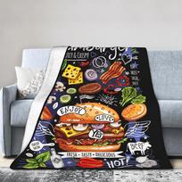 Plakatas Greitas maistas Gaminimas Hamburgeris Sūris Flanelinis pledas Burgeris Kūrybiškas metamas pledas namams, viešbučiui, sofai 200x150cm Super minkštas 75X95CM