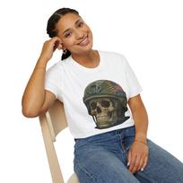 Skull in Military Helmet T-Shirt Combat Soldier Skull, American Flag Patch XL