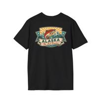 Alaska Retro Travel Badge T-Shirt | Vintage Mid-Century Salmon Fishing Tee | AK Last Frontier Souvenir Gift 4XL