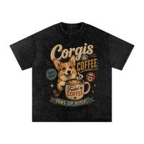 Corgis & Coffee Vintage Retro Graphic Tee L