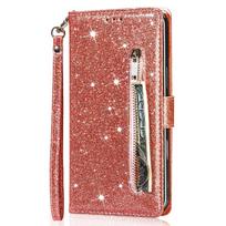 Zipper Glitter Leather Case for IPhone 17 Air 16 16E 15 14 13 12 11 Pro Max XS Max XR 8 7 Plus SE Flip Bling Wallet Phone Cover iPhone17 rožinė