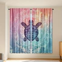 2pcs Sea Turtle Mandala Beach Door Curtains - 100% Polyester Semi-Translucent Rod Pocket Curtains with Gradient Pink to Blue Omb 60×150cm