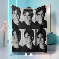 1pc D-Damon Salvatore The Vampire Diaries Printed Flannel Throw Blanket, Ultra-Soft Lightweight All-Season Blanket for Bed Couch Size: 75*100cm, Weight: 230 GSM
