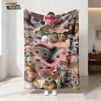 1pc Funny Monkey Print Flannel Blanket With Multiple Sizes Soft Comfortable Nap And Leisure Blanket throw blanket Home Travel Size: 75*100cm, Weight: 230 GSM