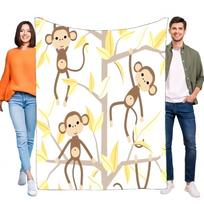 Cute Cartoon Monkey Blanket Soft Cozy Throw for Kids, Lightweight Bed Sofa Cover for Nursery Decor, Perfect Gift for Birthdays a Size: 75*100cm, Weight: 230 GSM