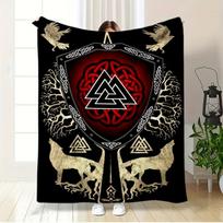 Viking Valhalla Flannel Blanket - Norse Myth with Celtic Knots & Tree of Life, Soft Cozy Throw for Camping/Decor/Gift Size: 75*100cm, Weight: 230 GSM