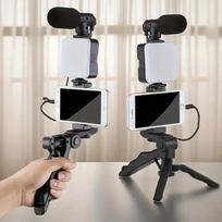 Universal Selfie Stick Tripod Kit With Led Light & Mini Mic - Adjustable Phone Holder For Iphone Android Smartphones juoda