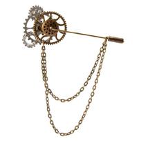Steampunk Pavarų Sagė Atlapo Smeigtukas su Metaline Grandinėle Gotikiniai Vintažiniai Papuošalai Ženkliukai 1 auksas