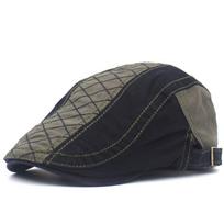 Men's Beret, Embroidered Plaid Cap, Splicing Vintage Bent Hat Forward Hat, Seniors Hat žalia