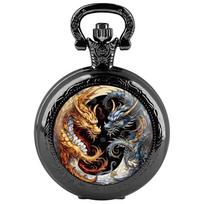 10pcs/lot Wholesale Yin-Yang Dragon Chain Pocket Watch Imply Good Luck Necklace Pendant Clock Kids Man Woman Souvenir Best Gifts juoda