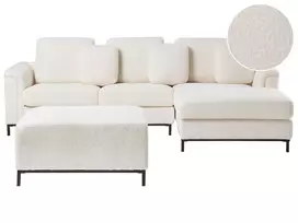 5 vietų kampinė sofa OSLO Boucle balta su pufu, kairinė