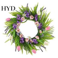Door Wreath Spring Summer Tulip for Front Artificial Floral Greenery with Ferns Wildflowers Indoor Outdoor Porch Wall Farmhouse Wedding Decor Flower