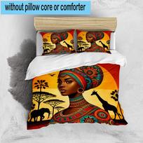 African Women 3pcs Bedding,Including 1pc Duvet Cover And 2pcs Pillowcases Perfect for Christmas,Ideal for Bedroom, Dormitory 135cm*200cm