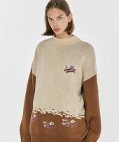 Compagno Illustration Pullover Half-Neck Cream Camel Camel/L