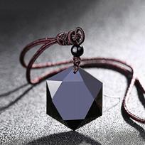 Jewelry Fashion Blessing Black Jewelry Lucky Necklace Obsidian Pendant Hexagram Shape Amulet