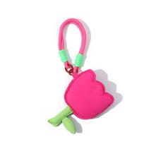 Ins Sweet Tulip Flower Coin Bag Girly Lipstick Bag Mini Earphone Key Storage Pouch With Wristband Keychain For Girls Gift rožinė raudona spalva